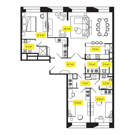 127,4 м², 4-комнатная квартира 70 059 000 ₽ - изображение 1