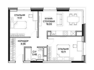 Квартира 52,2 м², 2-комнатные - изображение 1