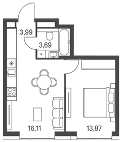 Квартира 37,7 м², 1-комнатная - изображение 1