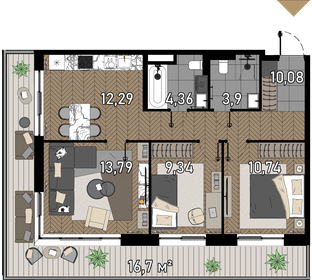 66,9 м², 3-комнатные апартаменты 30 031 320 ₽ - изображение 85