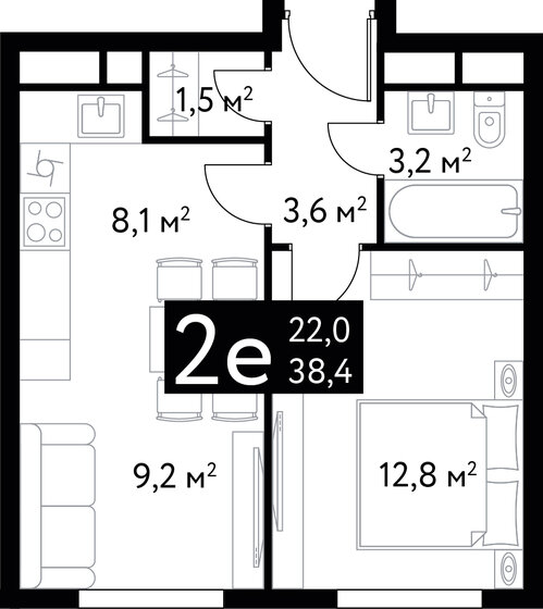 38,4 м², 2-комнатная квартира 27 429 388 ₽ - изображение 39