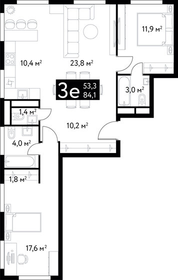 84,1 м², 3-комнатная квартира 53 777 996 ₽ - изображение 15