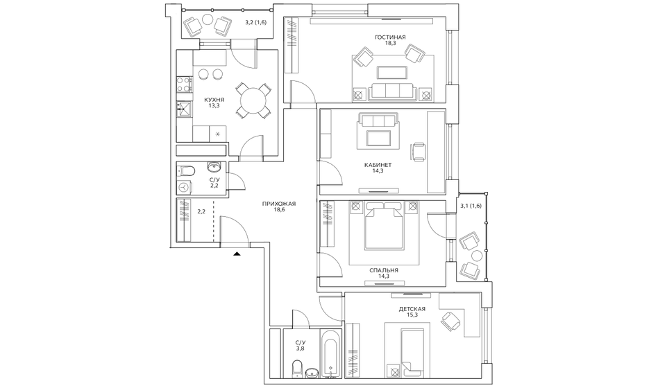105,5 м², 4-комнатная квартира 38 739 600 ₽ - изображение 1