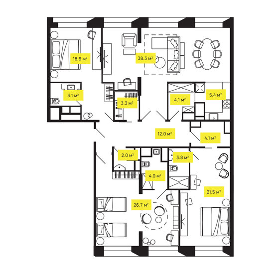 148,1 м², 4-комнатная квартира 81 438 496 ₽ - изображение 1