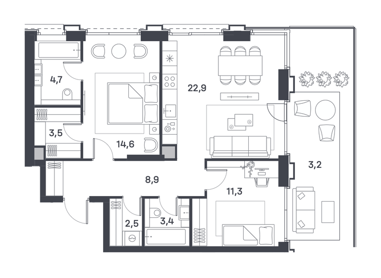 75 м², 2-комнатная квартира 34 190 776 ₽ - изображение 1