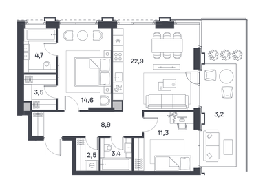 Квартира 75 м², 2-комнатная - изображение 1