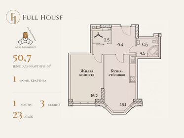 Квартира 50,7 м², 1-комнатная - изображение 1