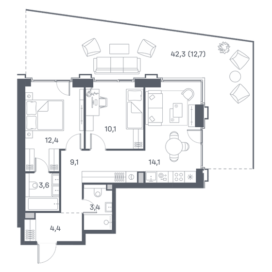69,8 м², 2-комнатная квартира 30 725 960 ₽ - изображение 1