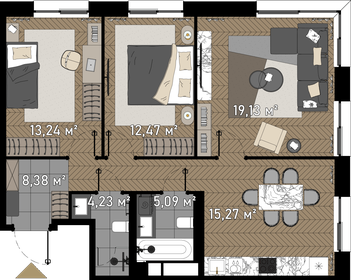 77,8 м², 3-комнатные апартаменты 38 475 580 ₽ - изображение 84