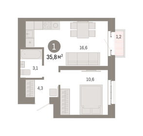 35,8 м², 1-комнатная квартира 13 670 000 ₽ - изображение 1