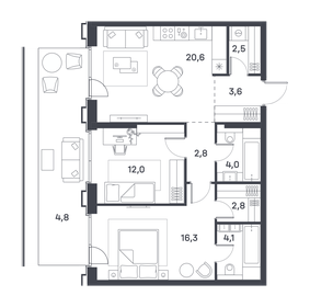 Квартира 73,5 м², 2-комнатная - изображение 1