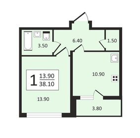 Квартира 38,1 м², 1-комнатная - изображение 1