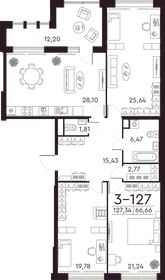 Квартира 127,5 м², 3-комнатная - изображение 1