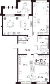 Квартира 127,3 м², 3-комнатная - изображение 1