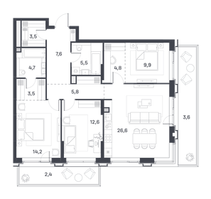 Квартира 105,7 м², 3-комнатная - изображение 1