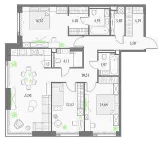 Квартира 109,8 м², 3-комнатная - изображение 1