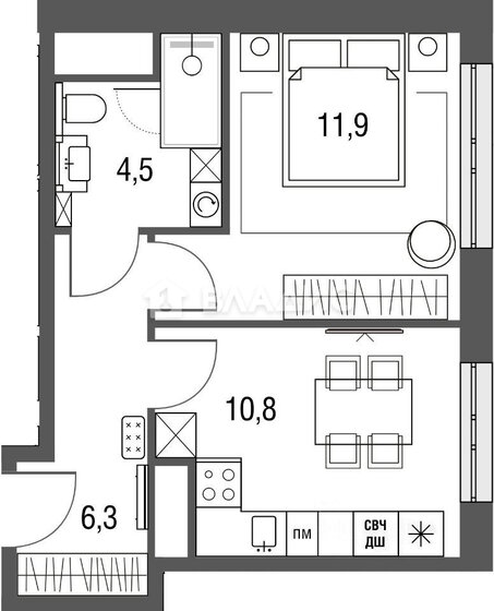 33,6 м², 1-комнатная квартира 11 500 000 ₽ - изображение 1