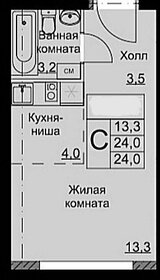 Квартира 24 м², студия - изображение 1