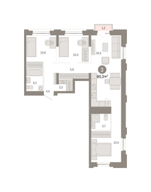 84,4 м², 3-комнатная квартира 22 990 000 ₽ - изображение 106