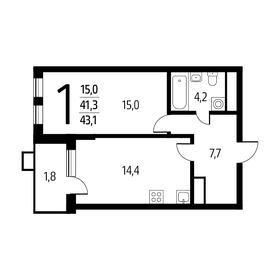 Квартира 43,1 м², 1-комнатная - изображение 1