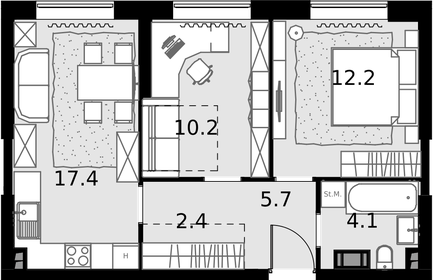 Квартира 52 м², 2-комнатные - изображение 1