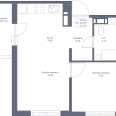 Квартира 37,7 м², 1-комнатная - изображение 3