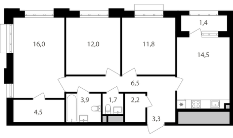 Квартира 77,8 м², 3-комнатная - изображение 1