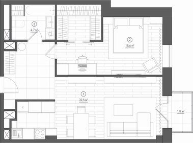 Квартира 55,8 м², 1-комнатные - изображение 1