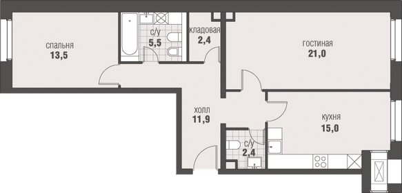 Квартира 71,7 м², 2-комнатная - изображение 1