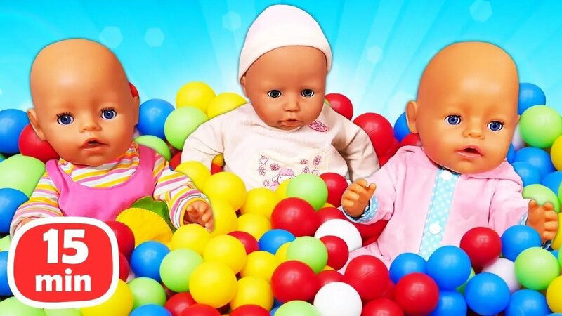 Три куклы Беби Бон играют в бассейне с шариками! Игры в куклы и дочки ...