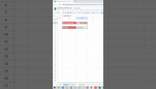 Лайфхак как рассчитать возраст по дате рождения в Google таблицах ...