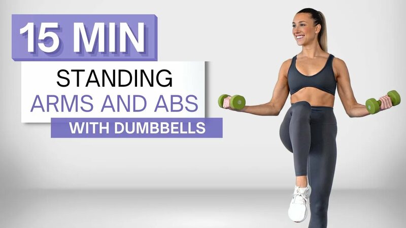 15 min Standing ARMS AND ABS Workout With Dumbbells Upper Body No Repeats