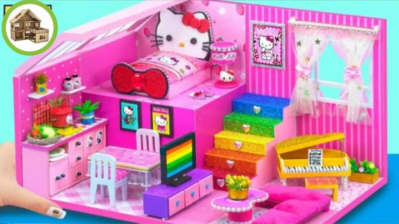 Красивый миниатюрный домик hello kitty с детской комнатой и кухней из ...