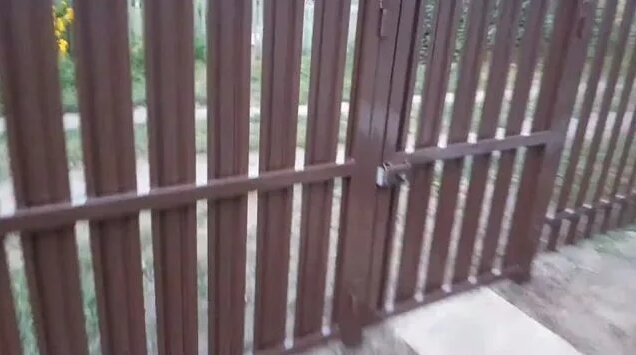Забор из евроштакетника цвет шоколад с калиткой и распашные ворота ...