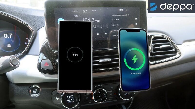 Беспроводные зарядки в машину от deppa для Самсунг и Айфон с Magsafe на ...