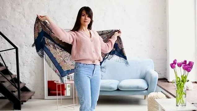 Платок шерстяной с шелковой бахромой "Колдовская ночь", вид 14 ...