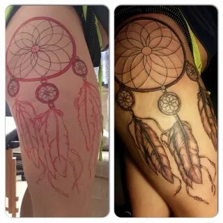 Sunflower Dreamcatcher Thigh Tattoo - Tattoos Concept