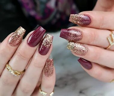 rose gold and wine Bridesmaids nails, Gold nails prom, Wine 