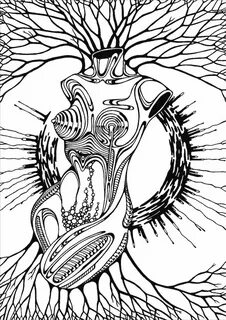 biomechanic sci-fi surreal abstract ink drawing black white 