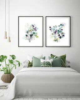 Eucalyptus and Purple Wall Art Prints Abstract Botanical Ets