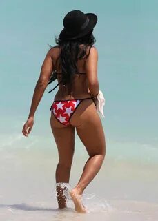 ANGELA SIMMONS in American Flag Bikini at a Beach in Miami -