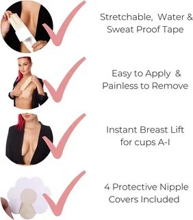Boob Tape for Big Breasts Fair Skin Waterproof Large Breast Lift Tape 4 Nip...