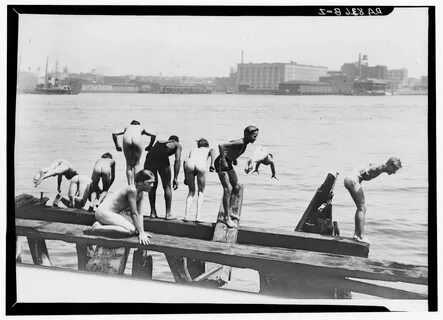 Boys diving from docks - LOC's Public Domain Archive Public 