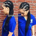 Straight Back Cornrows with Zig Zag Parting Feed in braid, H