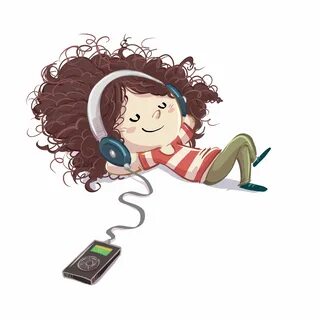 Little girl listening to music lying on the floor 628861 Vec