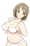 Safebooru - 1girl 3: arms behind back blush bra breasts brow