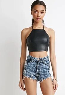 Real leather halter top online shop