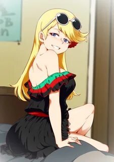 Safebooru - 1girl bangs bare shoulders bed black dress blond