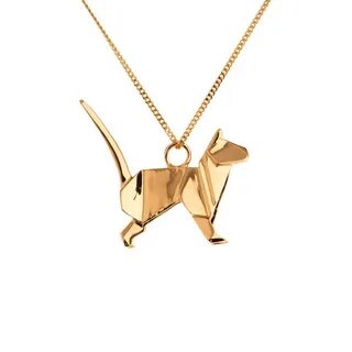 Cat Necklace Gold Origami Jewellery Wolf & Badger