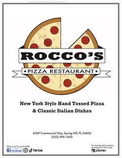 Menu at Rocco's Pizza pizzeria, Spring Hill